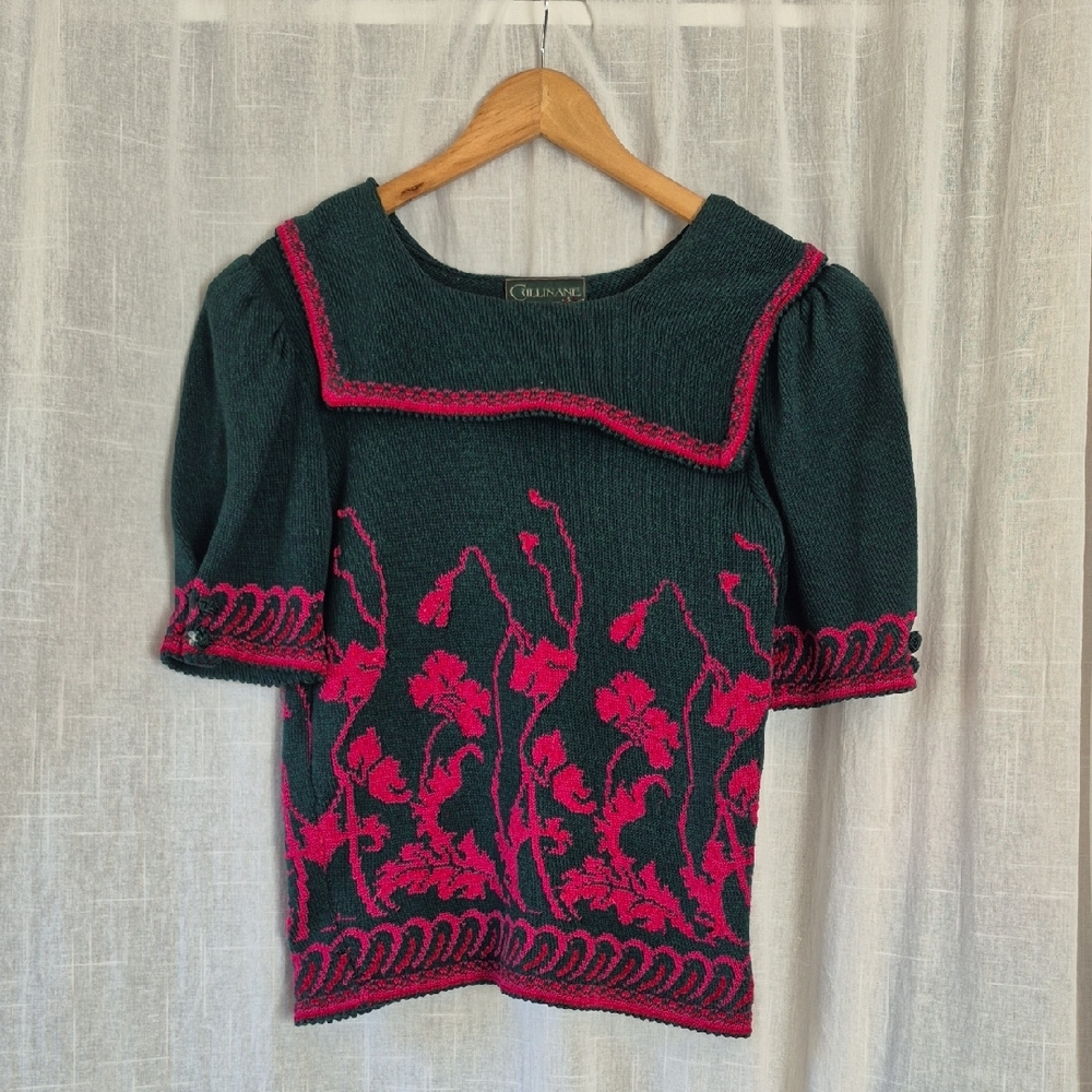 Vintage Cullinane Green and Pink Blouse 100% Cotton